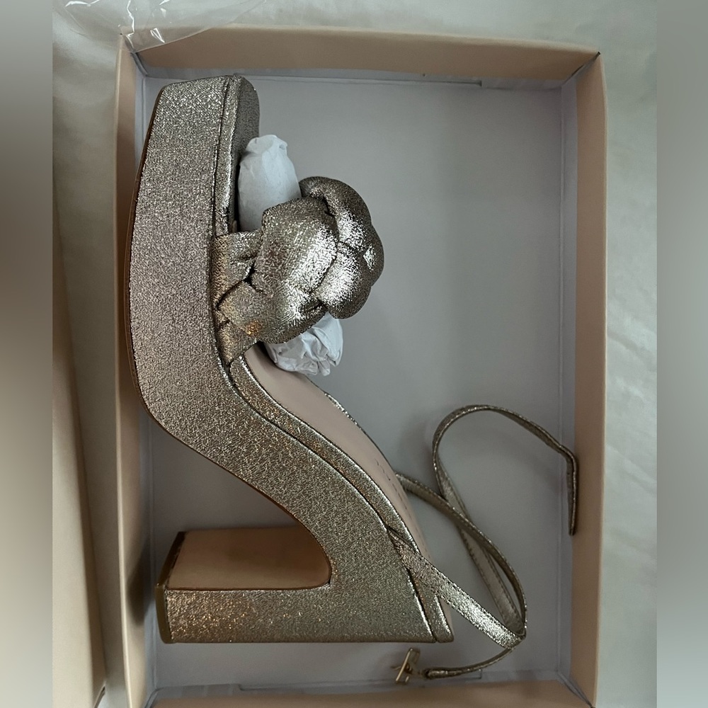 Loeffler Randall Metallic Gold Platform Knotted Heel Sandals